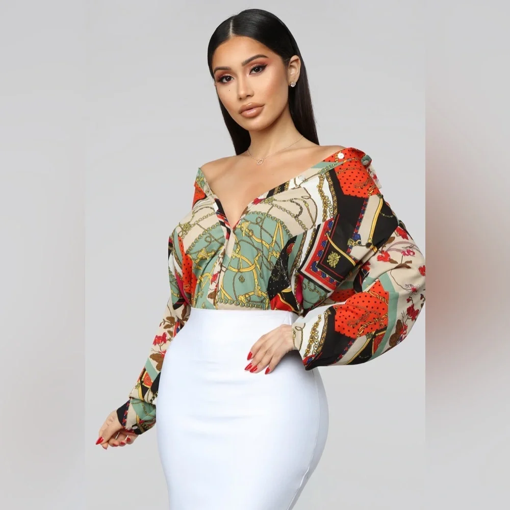 Bold Printed Button-Up Shirt – Size Medium